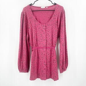 FATFACE Blouse Size 14 Longline Laurie Long Sleeve Shadow Dot Tie Top Curvy